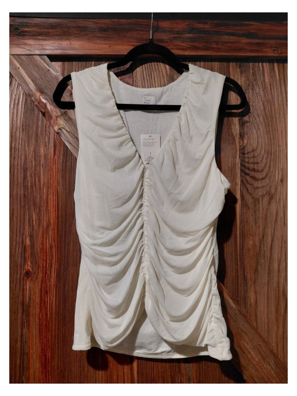 A New Day Womens Large Ivory Ruched Sleeveless Top NWT Lined Business Casual